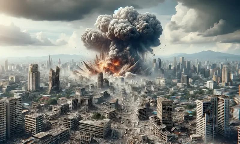 ketgamb Ilustrasi ledakan bom atom yang terjadi di kota Hiroshima-Nagasaki, Jepang (Foto: Parboaboa/Ratni) #end